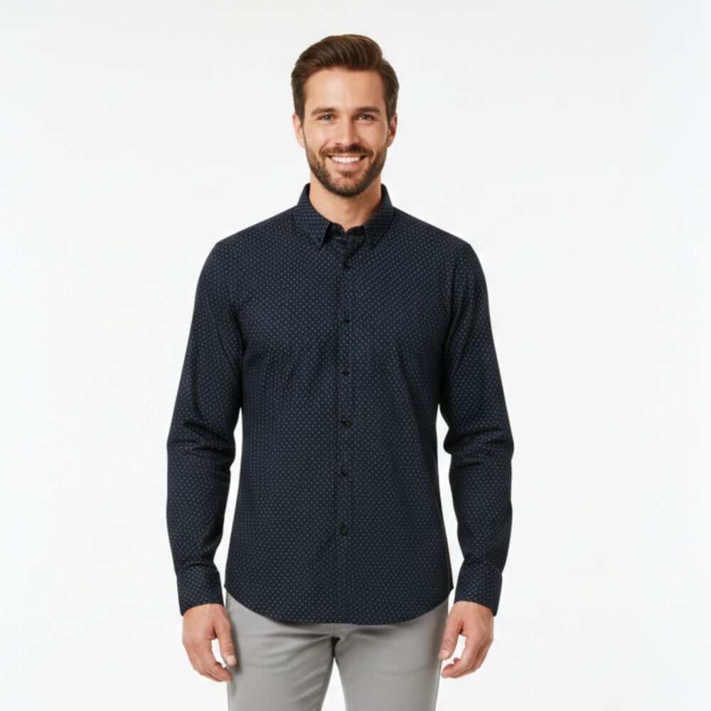 Beverly Hills Polo Club Geometric Shirt Mens Medium Black Long Sleeve